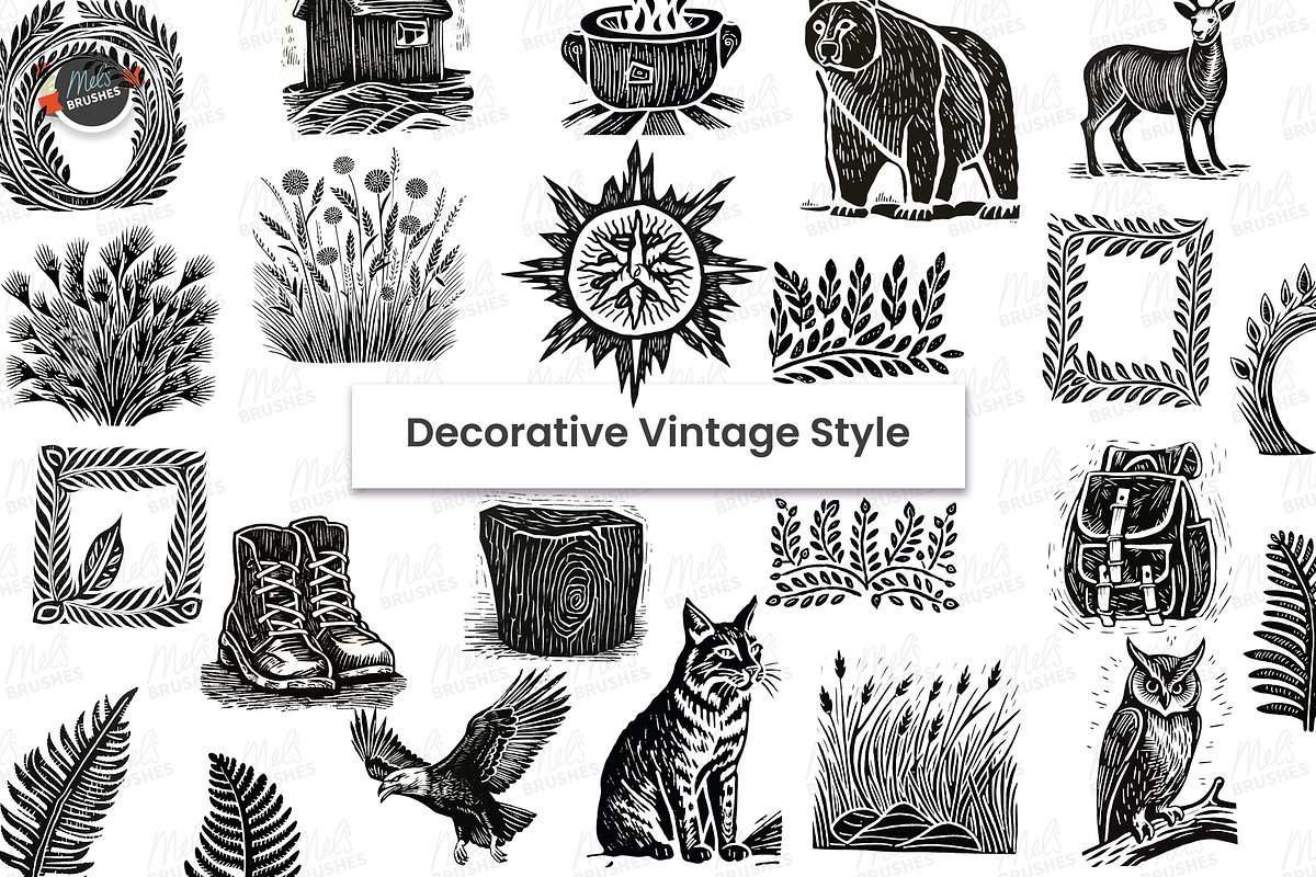 Vintage Adventure Woodcut Brushes, a Brush Add-On by Mels Brushes (Photo 3 of 3)