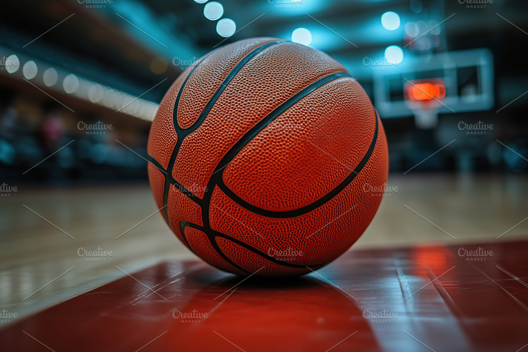 Basketball on wooden court, indoors, a Photo by AlyaAnd