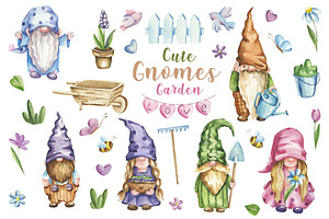 Cute Garden Gnomes Watercolor Set