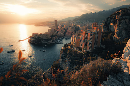 The vibrant sunset casts warm hues o, a Photo by Tanuart