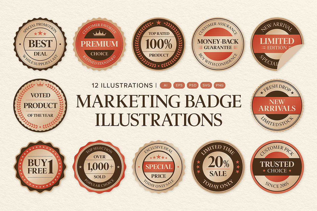 Vintage Marketing Badge Vector Set, an Object Graphic by DesignerCandies (Photo 1 of 6)
