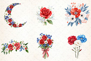 watercolor floral 4th of july, an Illustration by DreamCafeArt (Thumbnail 3 of 5)