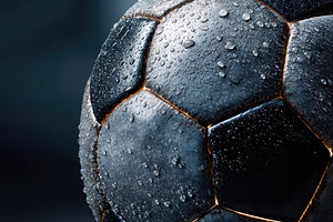 Close Up Wet Soccer Ball with Dark Moody Background and Vertical, a Sports & Recreation Photo by José Manuel Gelpi