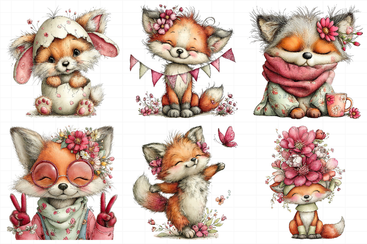 Whimsical Spring Funny Fox Clipart, an Illustration by Daily.Designs (Photo 3 of 8)