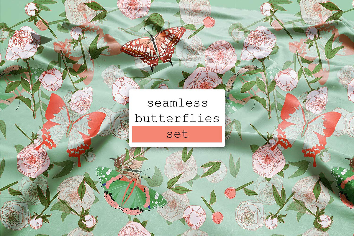 Butterflies seamless vector set, a Pattern Graphic by PatternsBlooming (Photo 2 of 5)