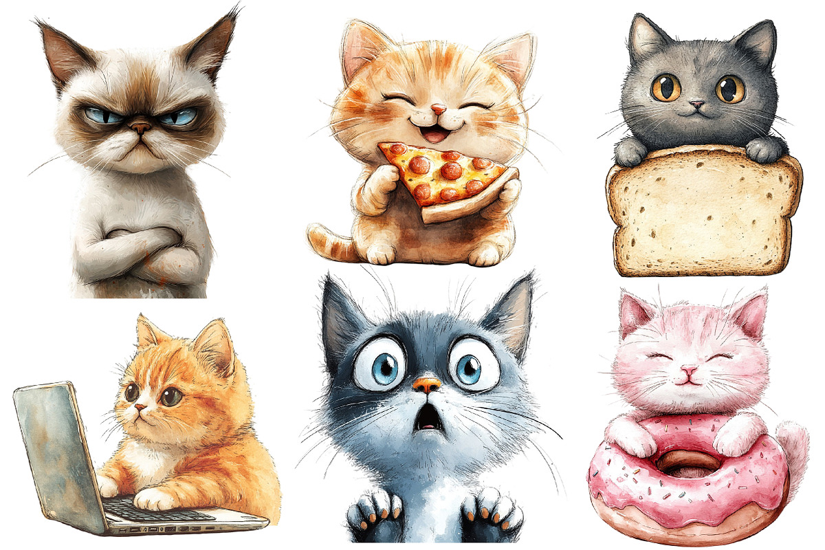 Funny Meme Cats Sublimation Clipart, an Illustration by Designworld (Photo 3 of 6)