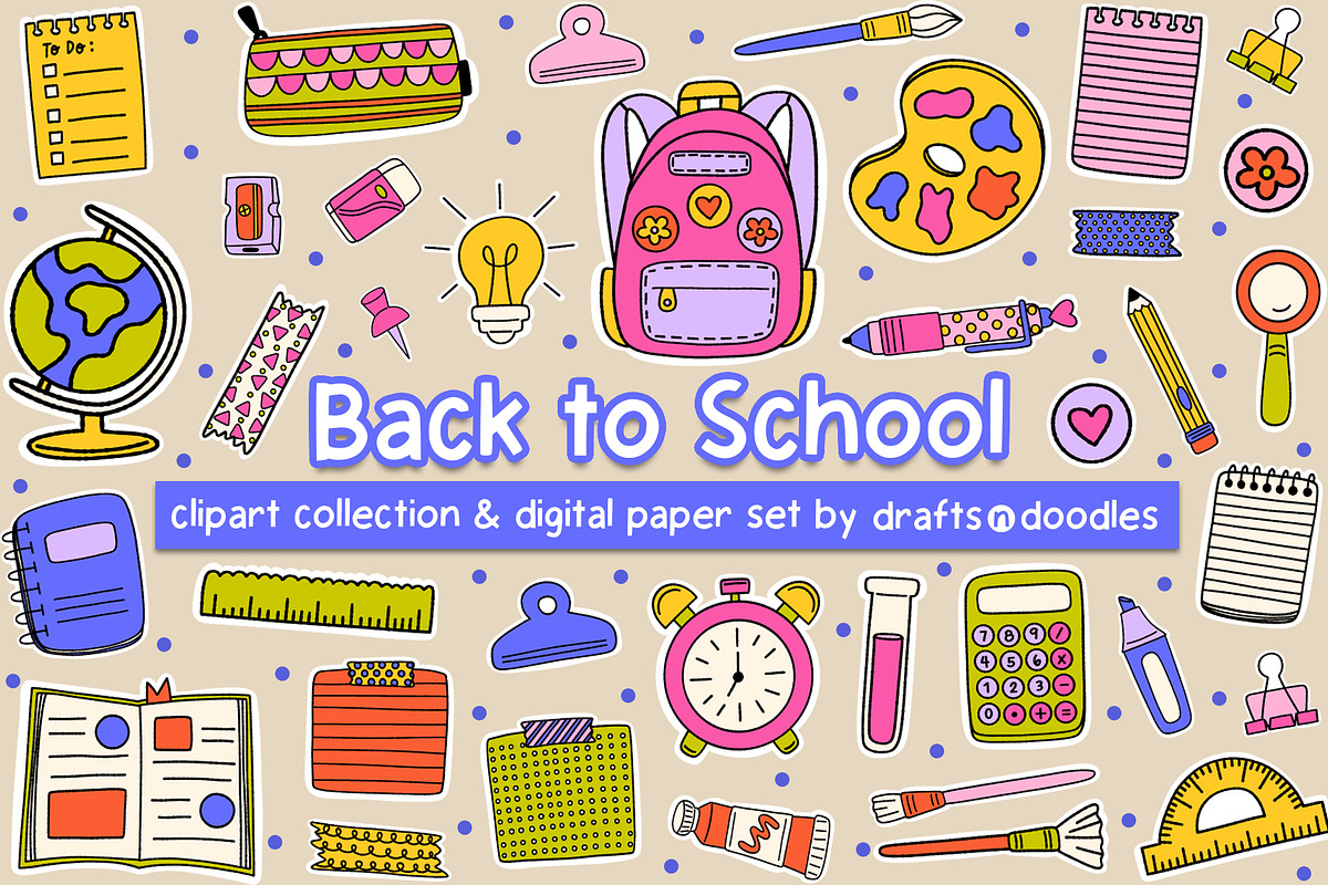 Back to School Clipart and Patterns, an Education Illustration by Drafts n Doodles (Photo 1 of 14)