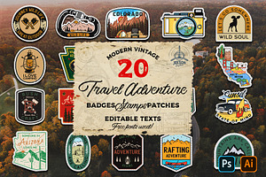 20 Camp Adventure Logos Badges SVG