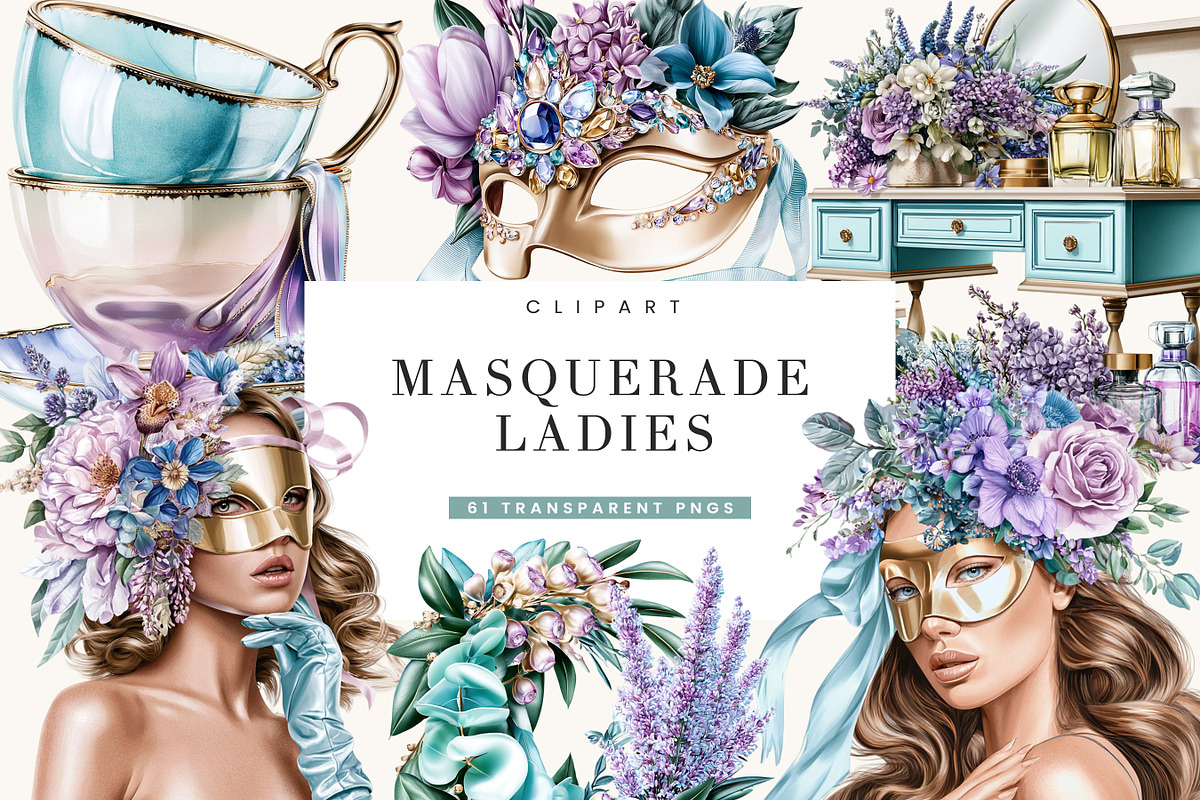 Masquerade Ladies Clipart Bundle, a Person Illustration by BusyDaydesign (Photo 1 of 9)