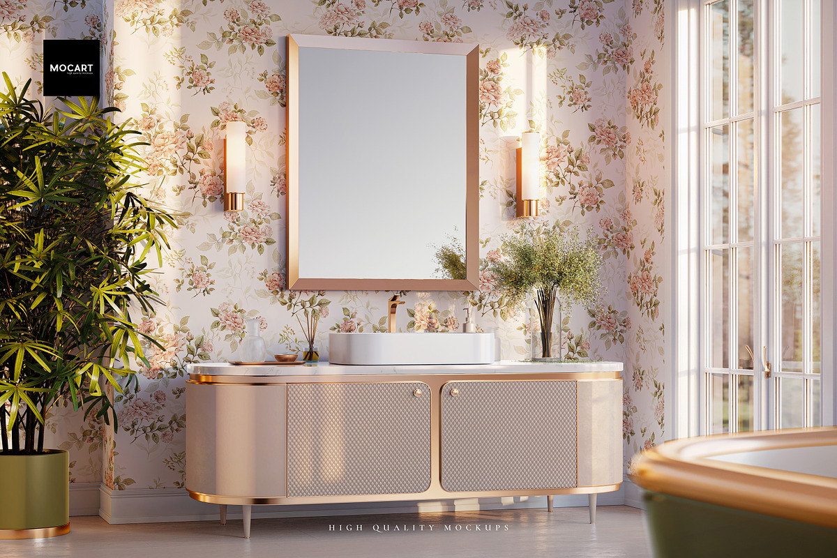 Bathroom Wallpaper Interior Mockup 3, a Household Mockup by Mocart (Photo 4 of 9)