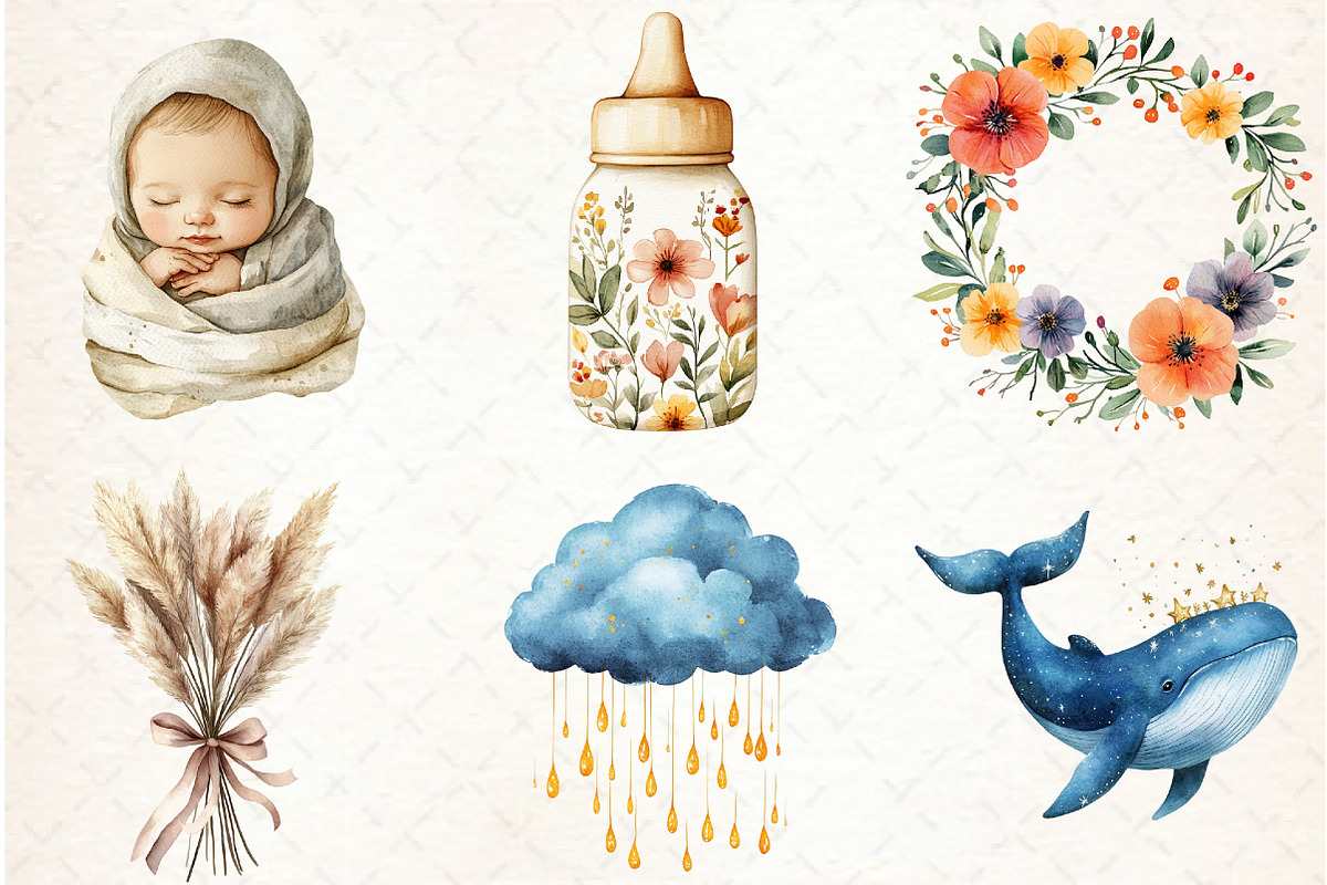 Watercolor Boho Baby Clipart,, an Illustration by Libby Wishes (Photo 4 of 5)