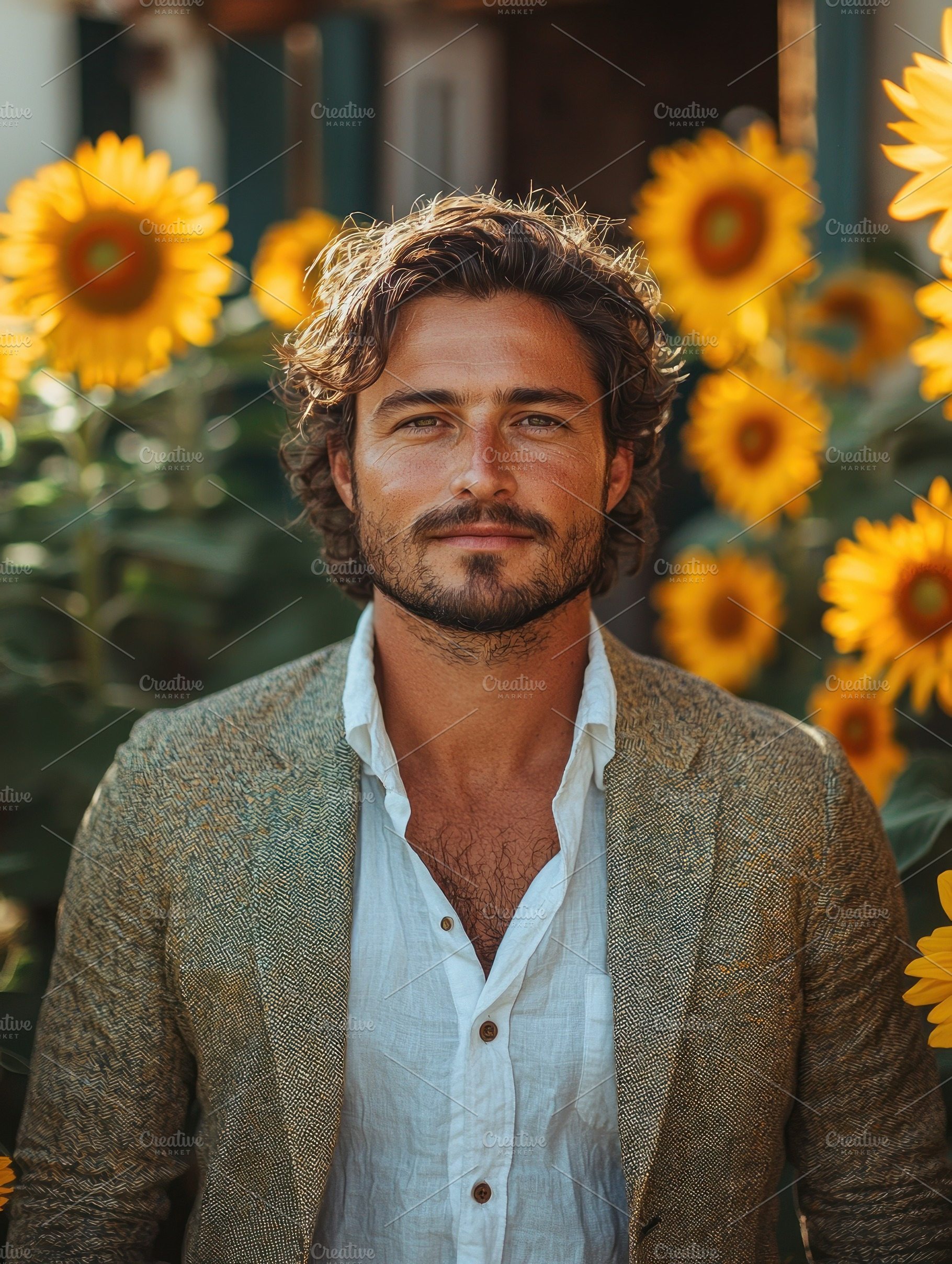 Handsome man with curly hair and beard wearing blazer and white, a Person Photo by José Manuel Gelpi