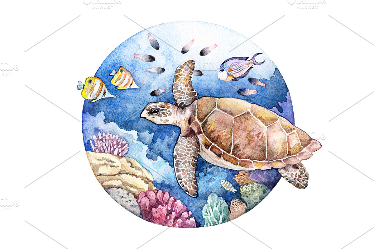 Watercolor Animals of the Ocean, an Animal Illustration by Green_leaf_17 (Photo 2 of 5)