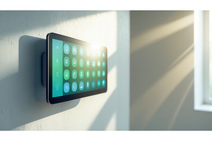 Smart home control panel mounted on, an Illustration by tilialucida