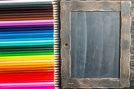 School supplies on blackboard containing art, assorted, and background, a School & Education Photo by piter.goskov