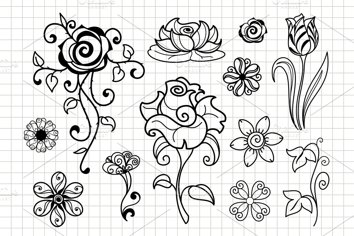 Flower Silhouette Ornament Clip Art, an Object Graphic by Elena Nesterova (Photo 2 of 4)