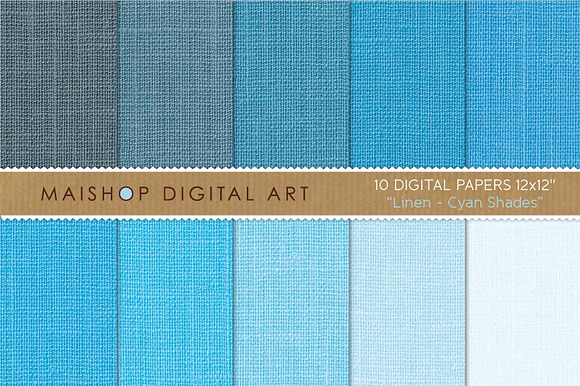 Digital Papers Linen Cyan Shades preview 2