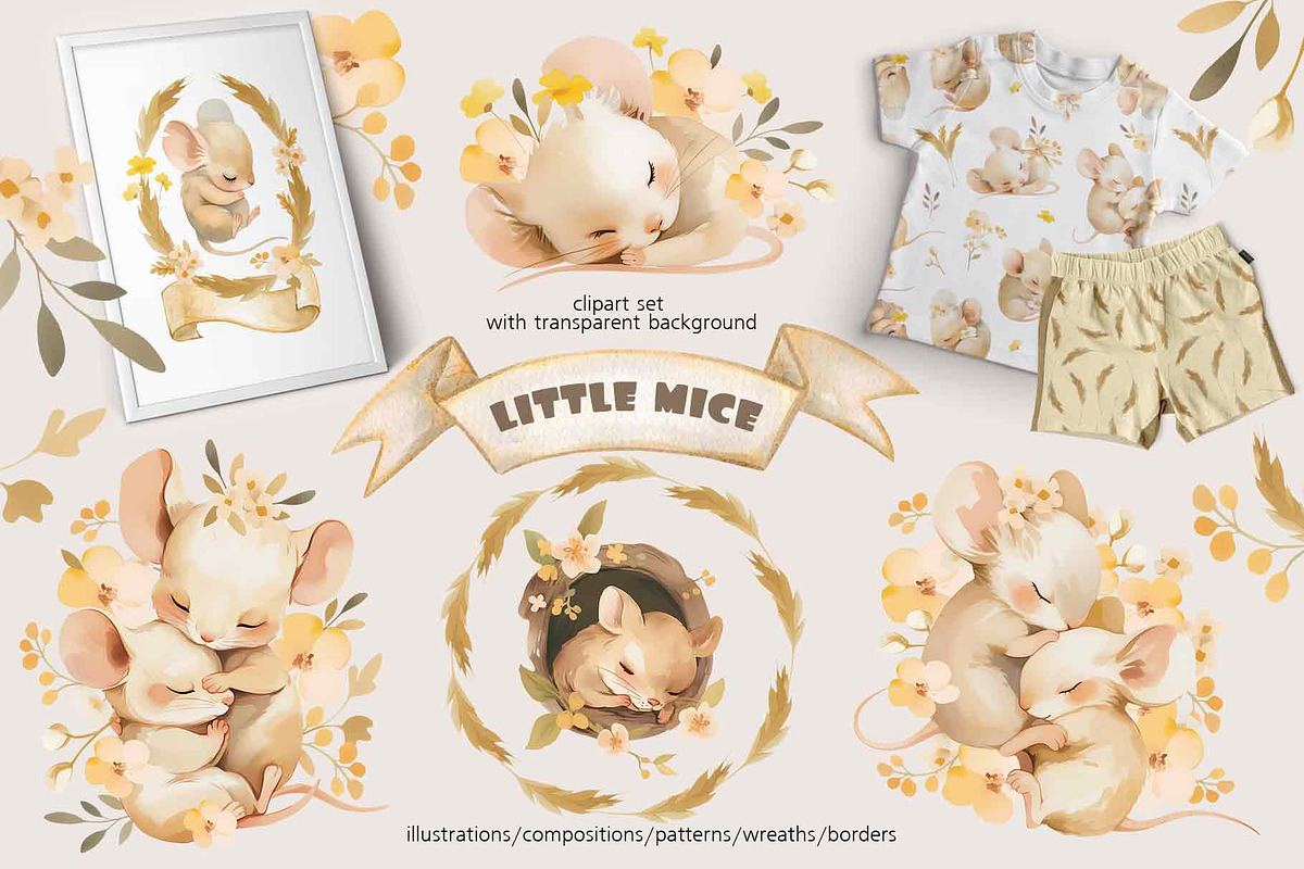 Sleeping mice graphic collection, a Decorative Illustration by PinskaDrawCute (Photo 1 of 11)