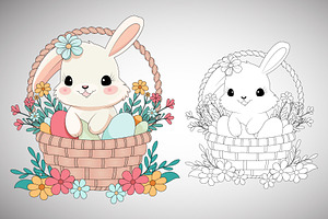 Easter Bunny with a basket vector, an Animal Illustration by Ghagra