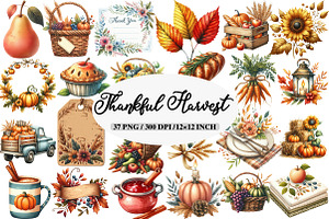 Watercolor Thankful Harvest Clipart, an Illustration by Daily.Designs