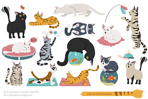 Cartoon cats clipart set, an Animal Illustration by pet design shop