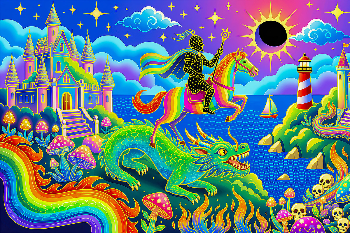 Psychedelic Fantasy Dragon Knight, a Decorative Illustration by StockVerse Creative (Photo 4 of 4)