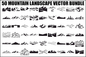 50 Mountain Landscape Silhouette Bun, an Illustration by Designer_Momina