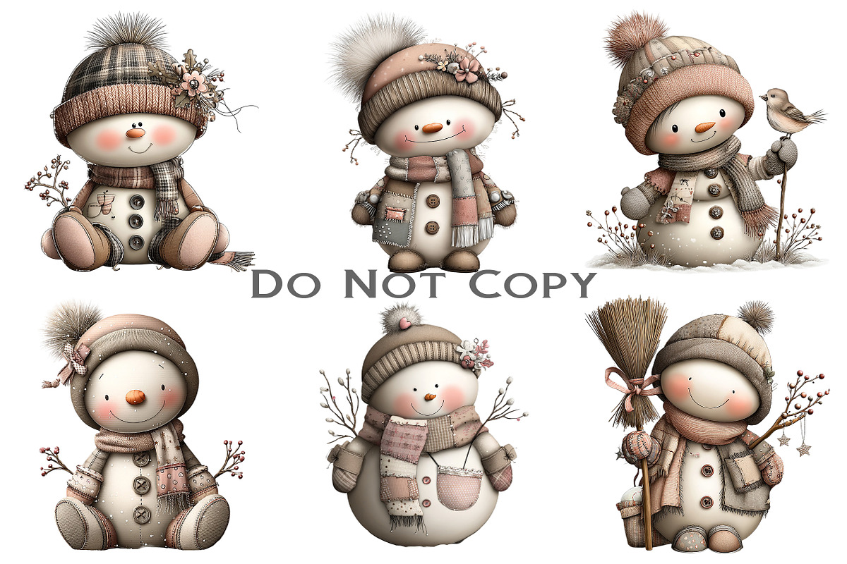 Whimsical Patchwork Snowman Clipart, an Illustration by Craft Nest (Photo 9 of 9)