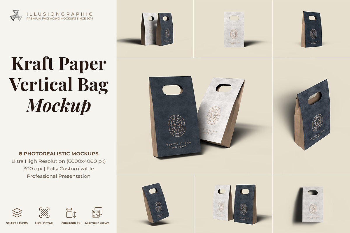 Kraft Paper Vertical Bag Mockup, a Packaging Mockup by Illusiongraphic (Photo 1 of 22)