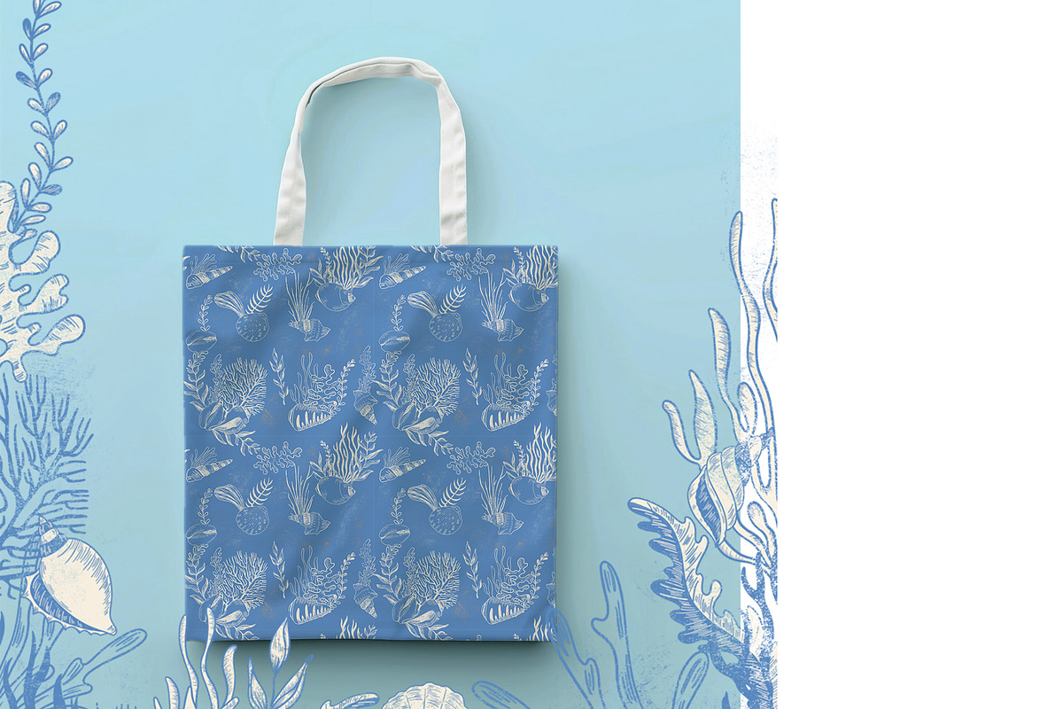 Blue Toile Ocean Set, a Texture Illustration by AlenaVlasko stock Market (Photo 6 of 7)