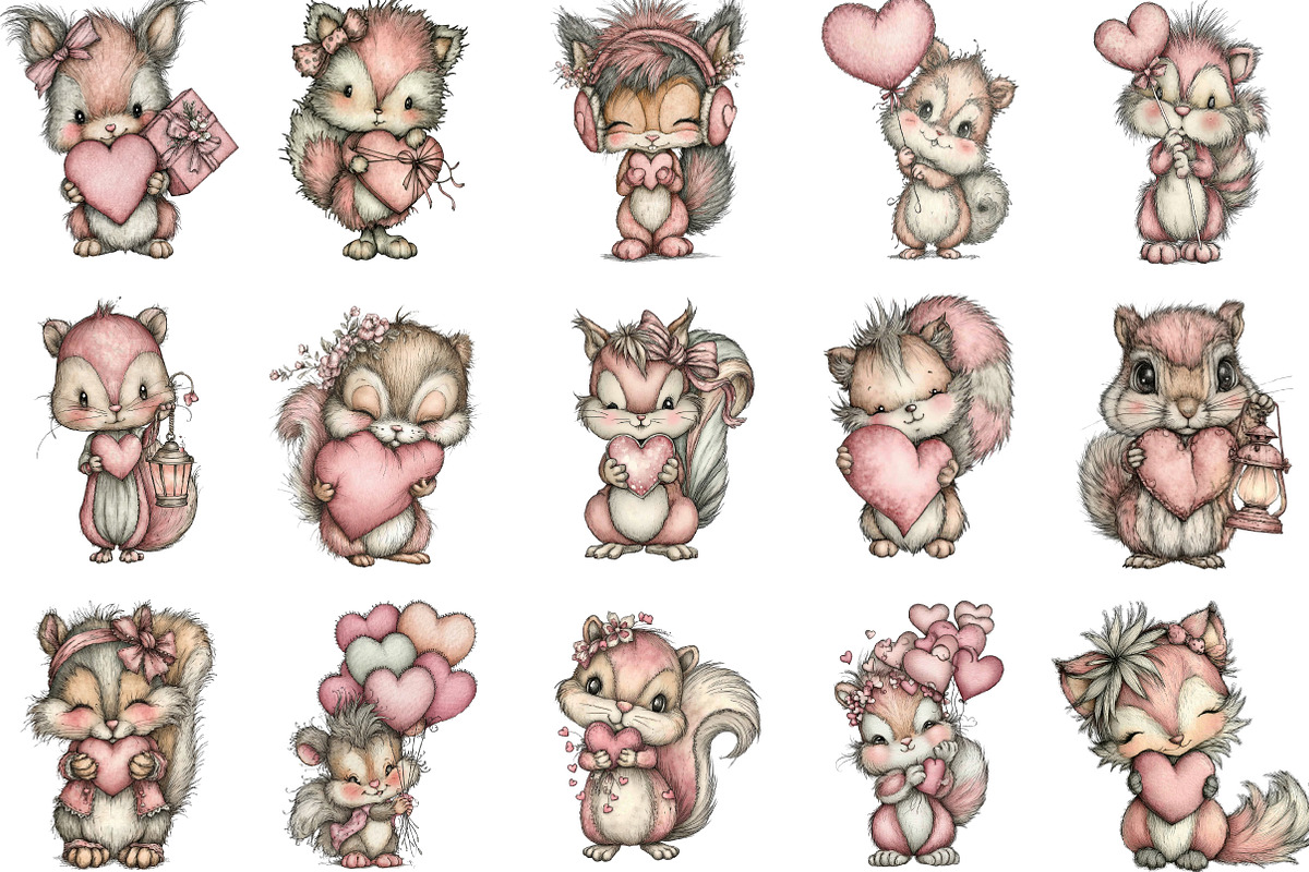 Whimsical Valentine Squirrel Clipart, an Illustration by Designking (Photo 3 of 5)