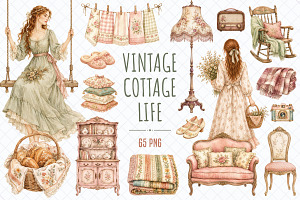 Vintage Cottage Life PNG Clipart, a Decorative Illustration by Whimsy Brush Studio