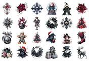 Watercolor Goth Christmas Clipart, a Seasonal Illustration by InkyQueenArt (Thumbnail 3 of 8)