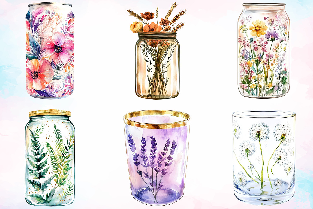 Watercolor Floral Boho Can Glass PNG, an Illustration by Canvas Craft (Photo 3 of 5)
