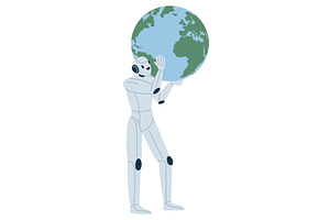 Robot holds globe on its shoulders, a Technology Illustration by Vectorbuum