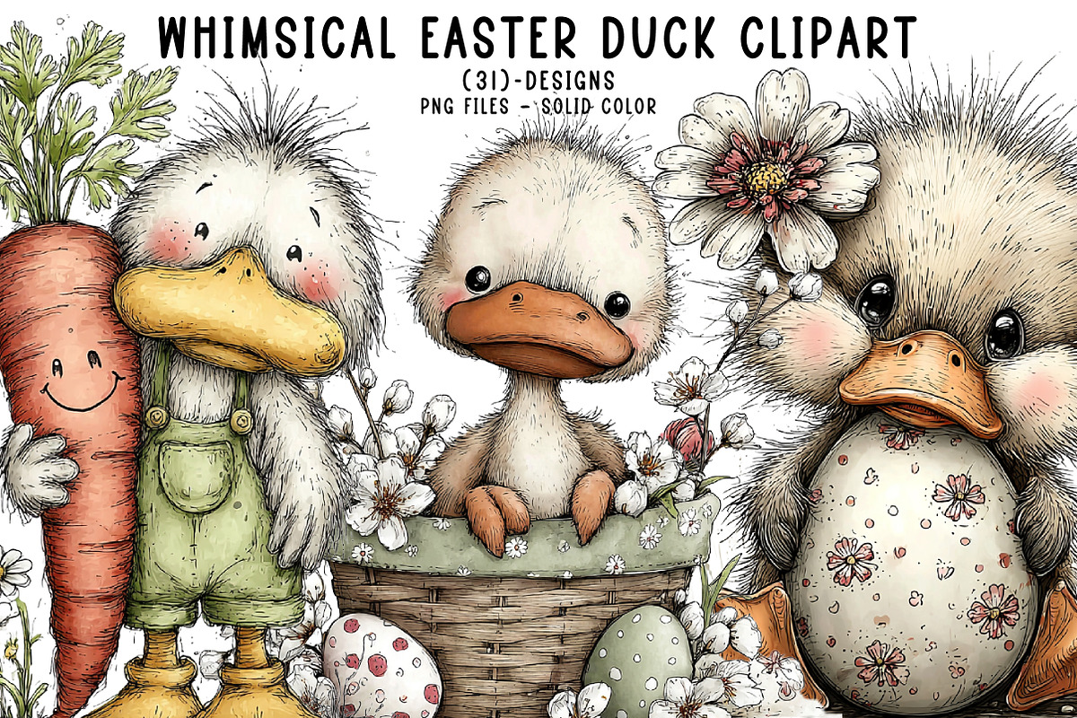 Whimsical easter duck clipart, an Illustration by CreationArt (Photo 1 of 5)