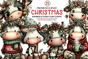 Christmas Funny Cow Clipart, an Illustration by cherrydesign (Thumbnail 1 of 4)