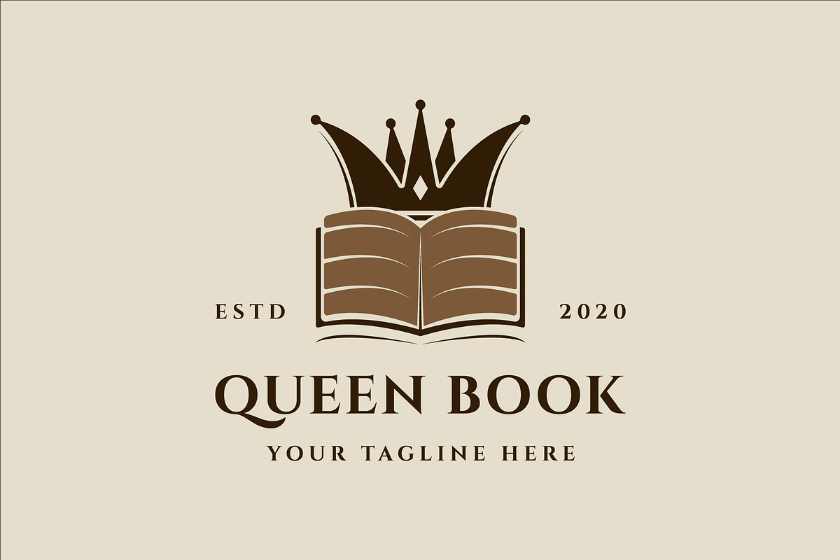 queen crown and book logo vintage, a Branding & Logo Template by zyxroun shop