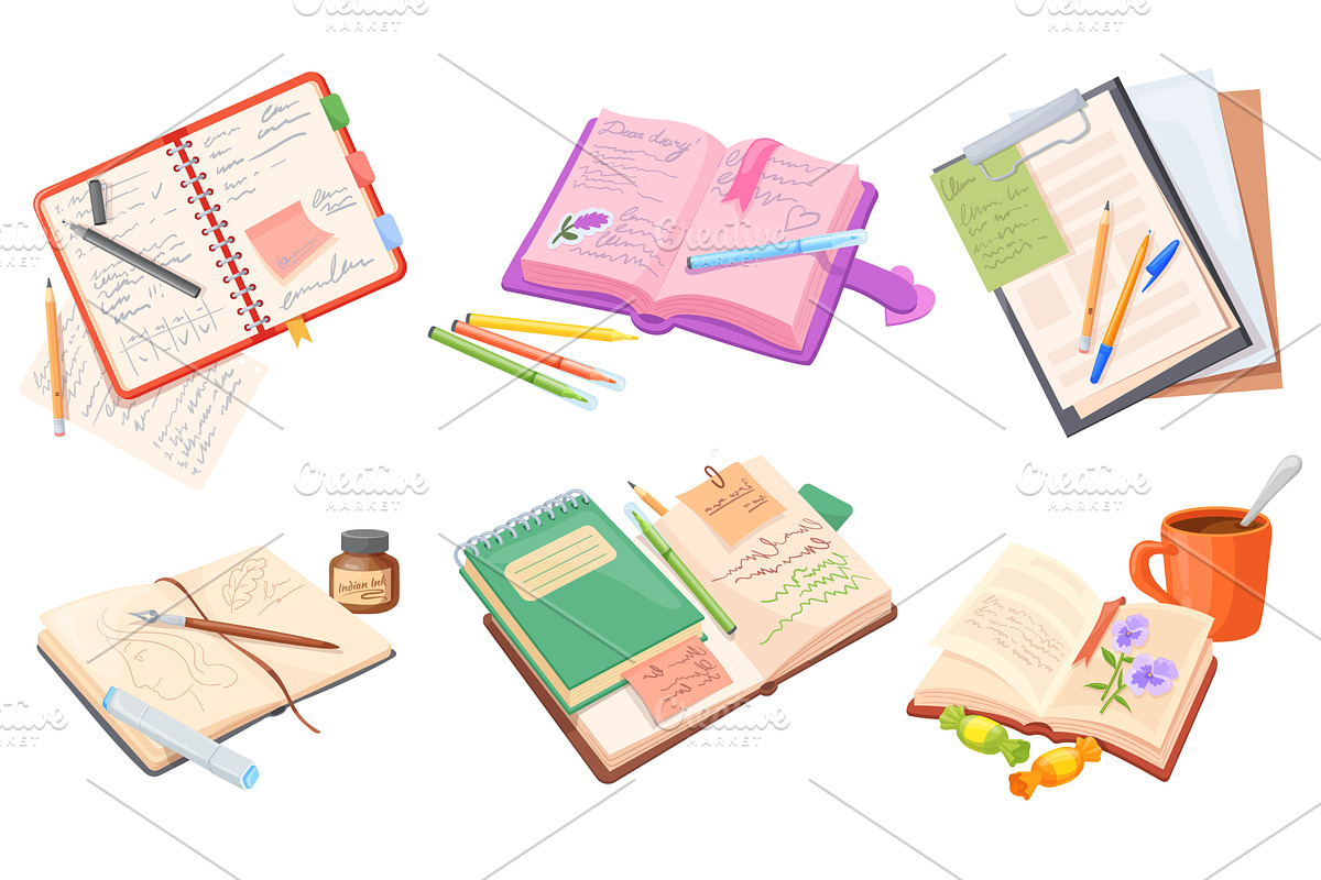 Cartoon diary notebooks. Paper books, an Object Illustration by Stock-Smart-Start