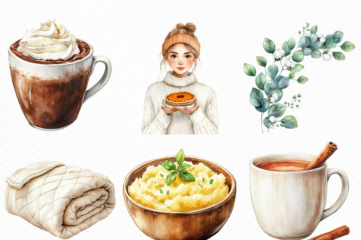 Cozy White Thanksgiving Clipart, an Illustration by Craft Nest (Photo 3 of 6)