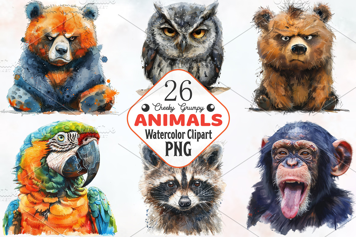 Cheeky Grumpy Animals Clipart, an Animal Illustration by RobertsArt (Photo 1 of 7)