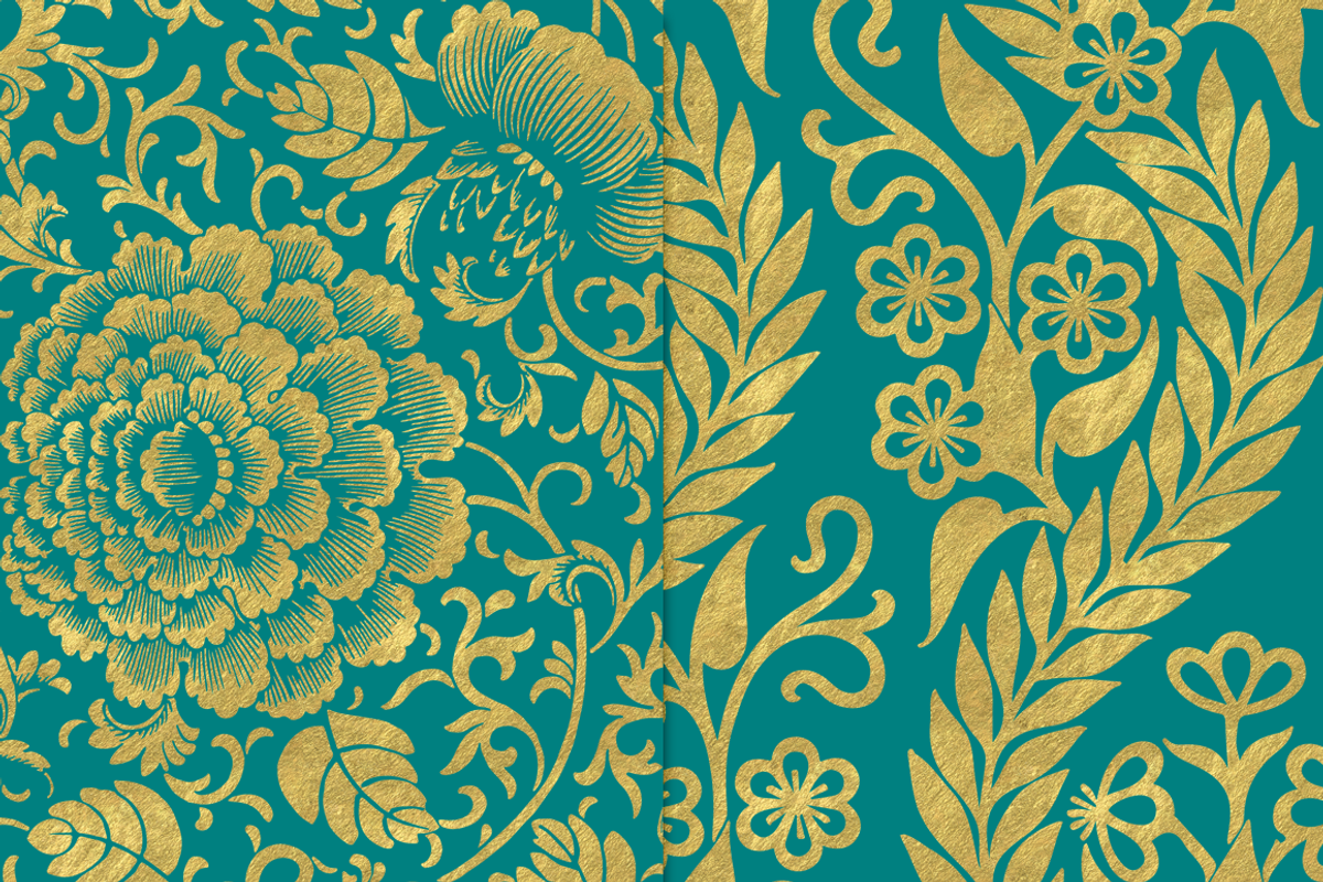 Teal and Gold Flower Backgrounds, a Pattern Graphic by Paper Element
