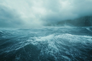 A dramatic seascape featuring turbulent waves and dark, stormy clouds. The ocea, a Photo by Textures & Backgrounds