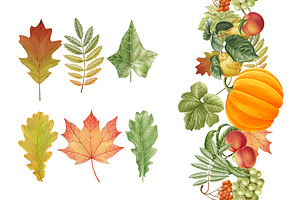 Set Of Watercolor Autumn Elements