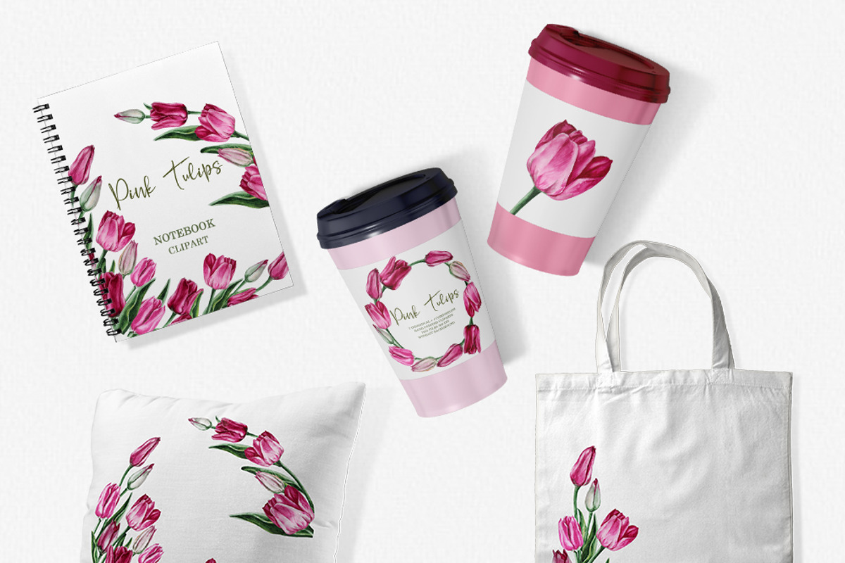 Pink tulips illustration clipart, a Decorative Illustration by Alla Art Poster (Photo 4 of 4)