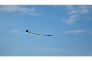 Kite flying in blue sky with clouds, a Nature Photo by Goinyk