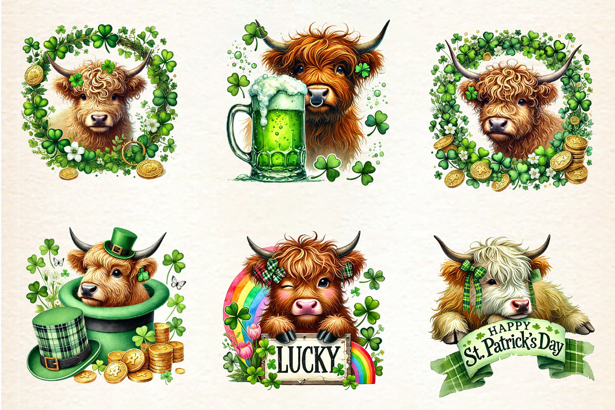 St Patrick's Day Peeking Highland, a Seasonal Illustration by DreamArtGraphic (Photo 2 of 5)