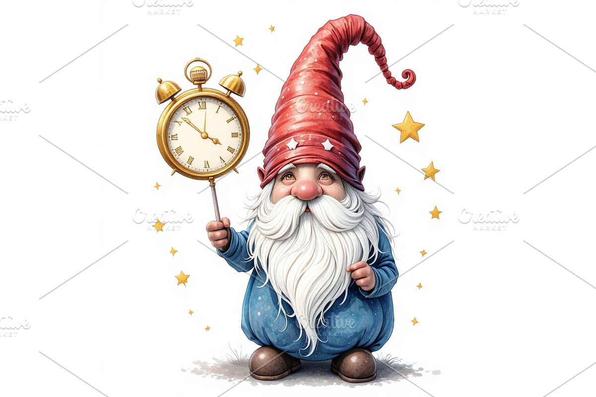 Watercolor New Year Gnomes Clipart, a Seasonal Illustration by Creative design (Photo 7 of 7)