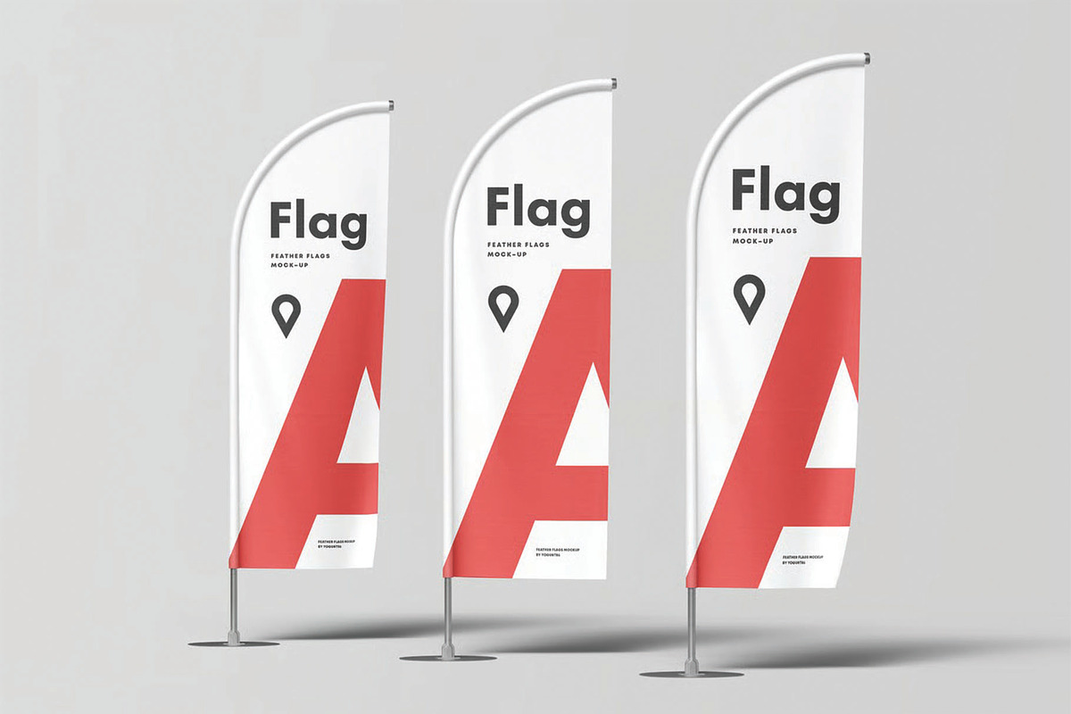 Triple Stand Feather Flag Mockup, an Advertising Mockup by DesignRushMarket (Photo 1 of 2)