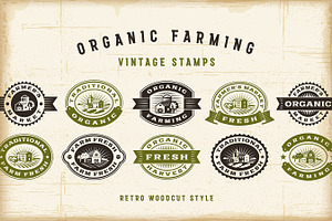 Vintage Organic Farming Stamps Set